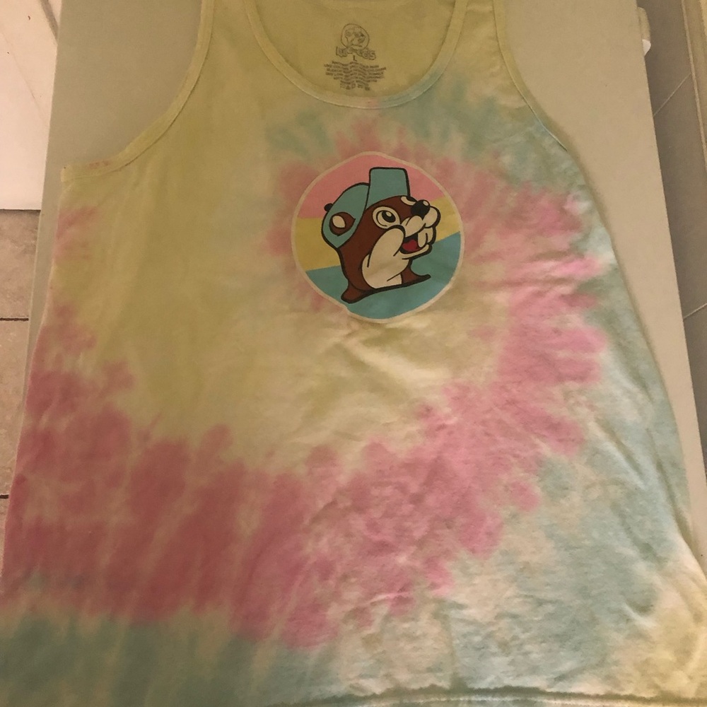 Buc-ee's Pastel Tie-Dye Tank Top Size Large Vintage Circle Beaver Logo Shirt